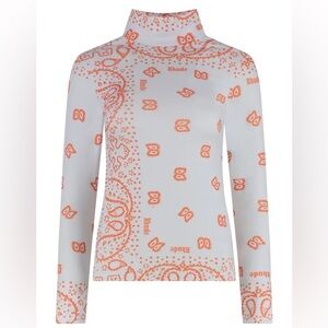 Rhude Bandana Turtleneck T Shirt Long Sleeve Logo Grey Coral